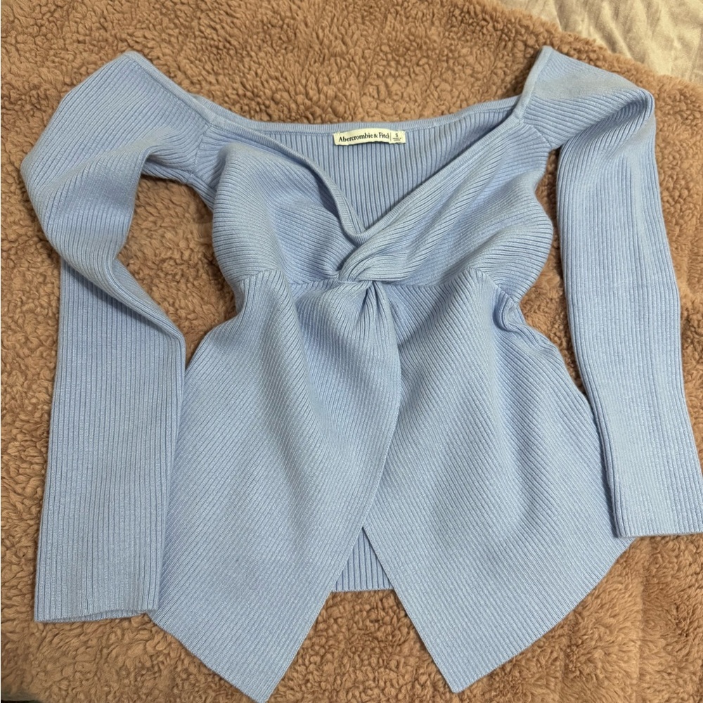 Abercrombie Off the Shoulder Light Blue Ribbed Knit Top